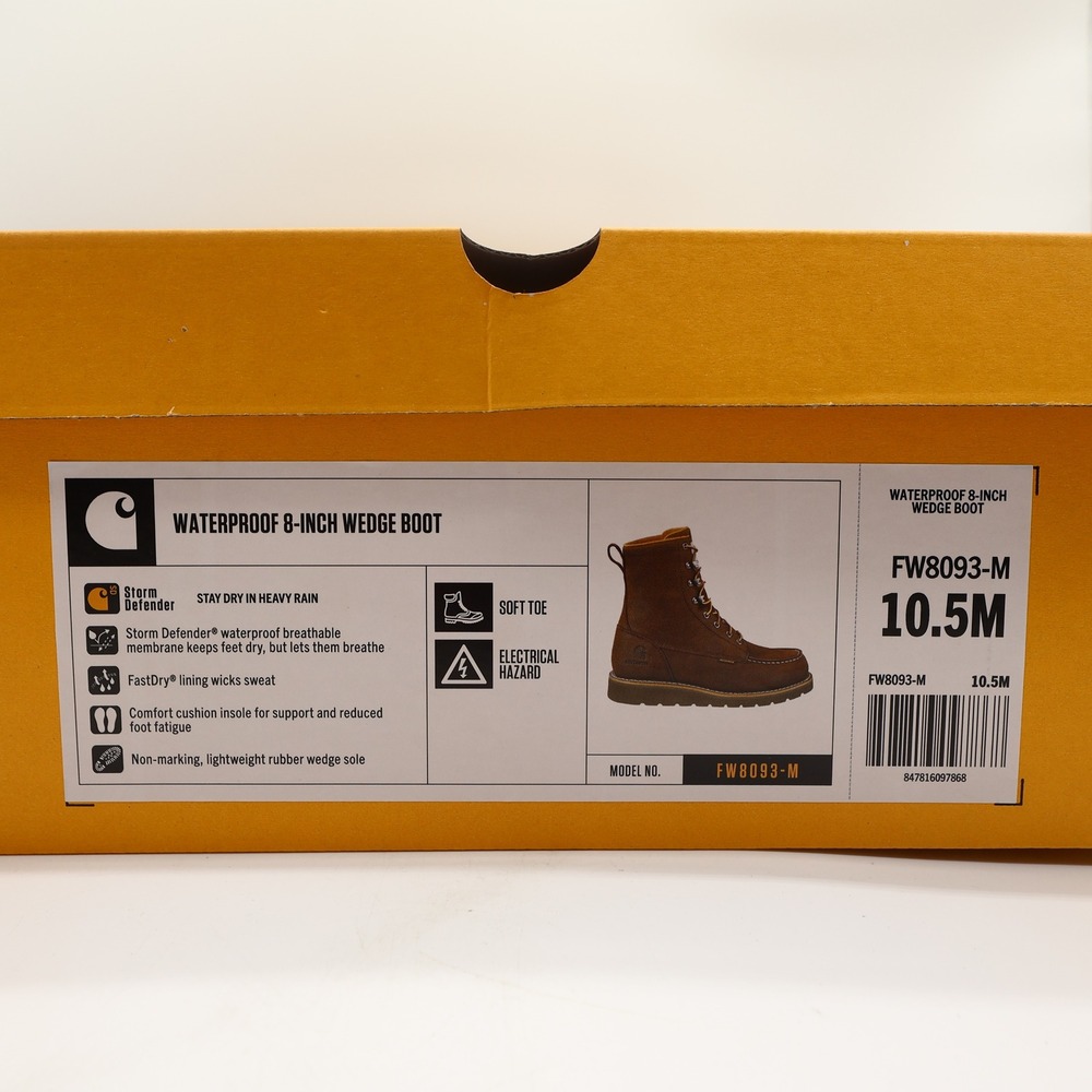Carhartt Mens Modern Waterproof 8 Inch Wedge Work Boots Brown Leather 10.5 M NIB - Picture 8 of 16